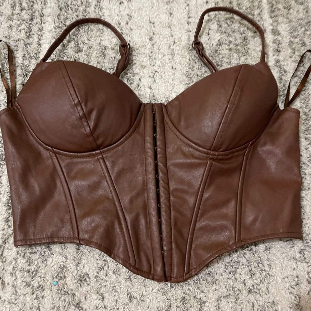 Brown Leather Crop Top